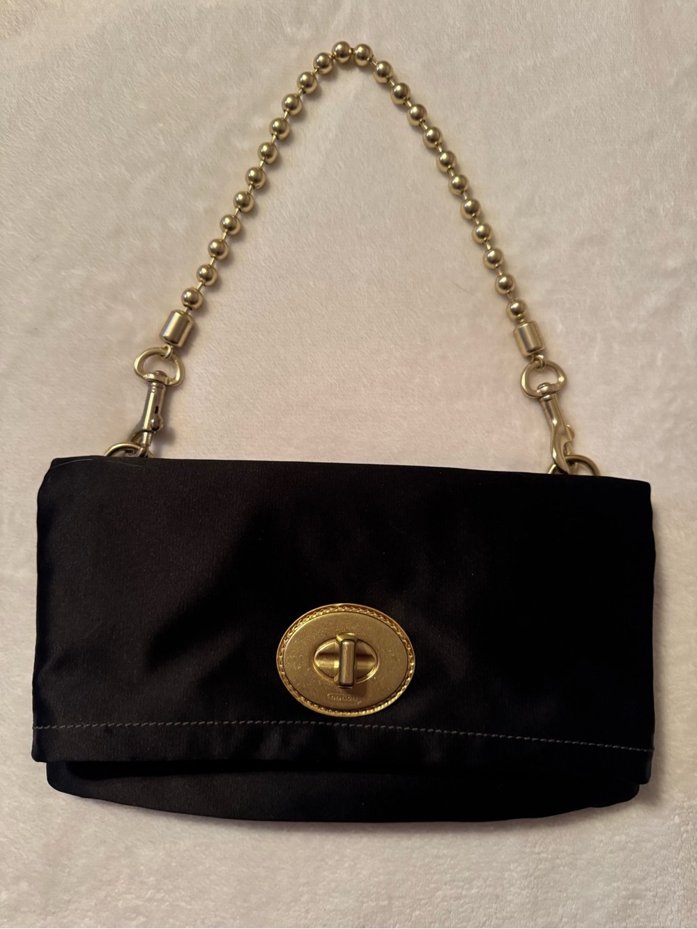Vintage Coach Amanda Black Satin Fold Over Clutch Handbag